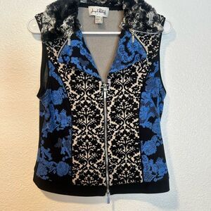 Joseph Ribkoff Black and Blue Joseph Ribkoff Fake Fur Trim Vest 6